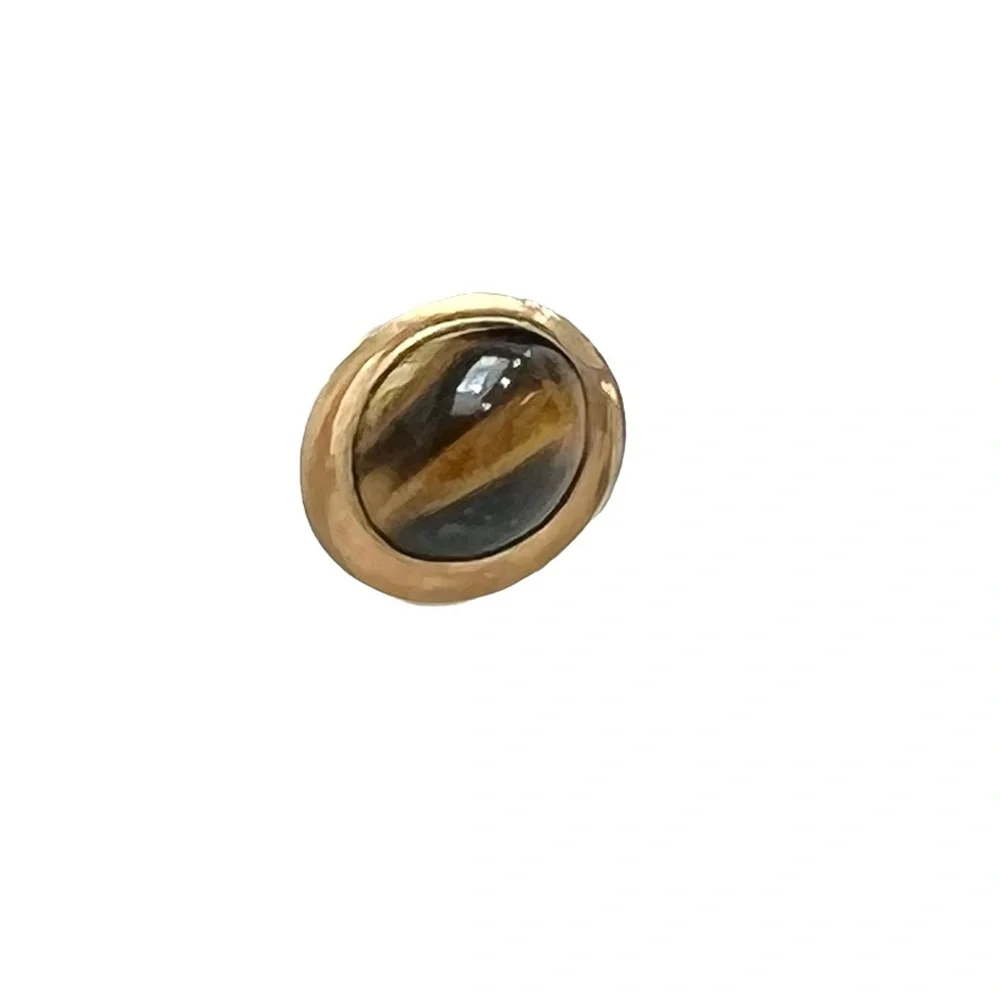 VINTAGE DOLAN BULLOCK TIGER'S EYE OVAL TIE TACK SET IN DB 14/20 GOLD